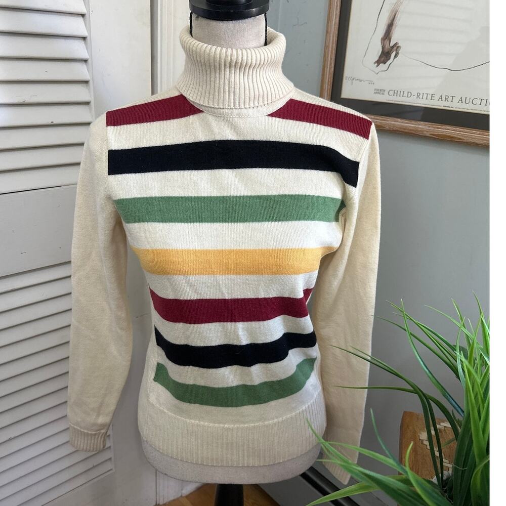 Pendleton Sweater Womens Small Merino Wool Striped Turtleneck Preppy Classic